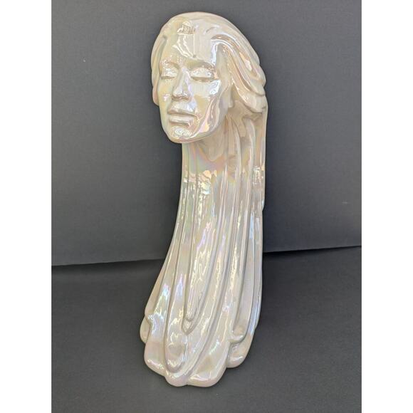 VTG Art Deco 14” Iconic Woman Of The Wind Ceramic Statue Opalescent White - Picture 3 of 7